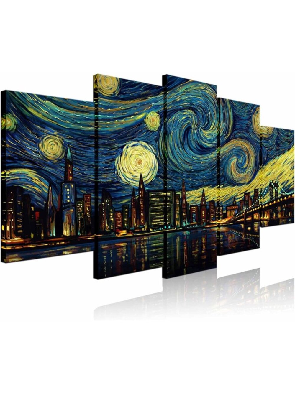 5-Piece NYC Canvas Wall Art Set - Starry Night Skyline Print for Home Decor